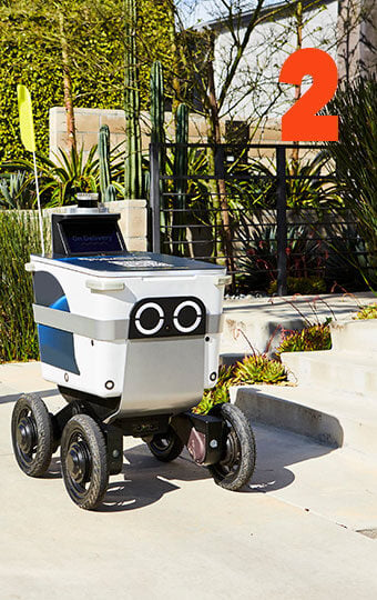 An automated food delivery robot on a street