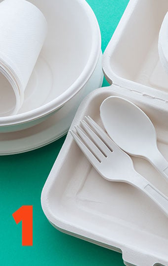 Compostable food packaging, containers, cutlery and cups