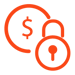 Cost control icon - circle with dollar sign in the center with a lock icon on the side