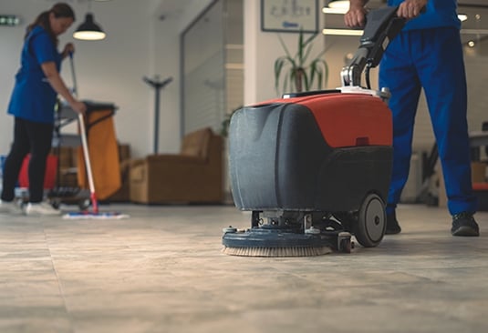 floor cleaning with scrubber