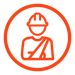 Injury icon-warehouse worker with hard hat with an injured arm in a circle
