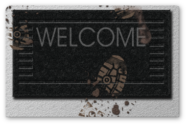 Entryway Mat with welcome on it and some foot tracks