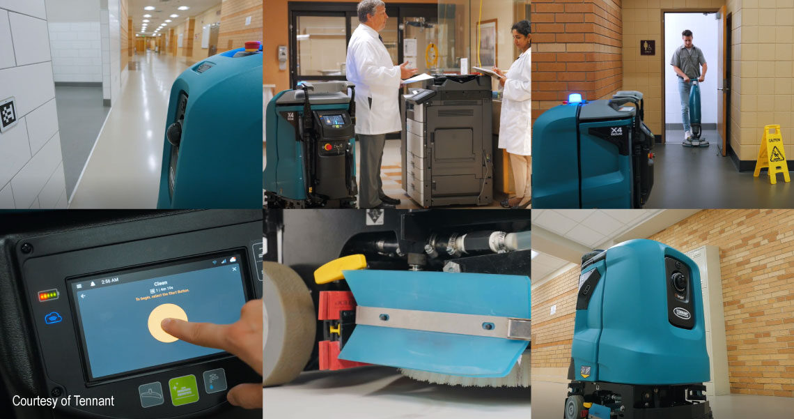 montage of robotic cleaners in different environment