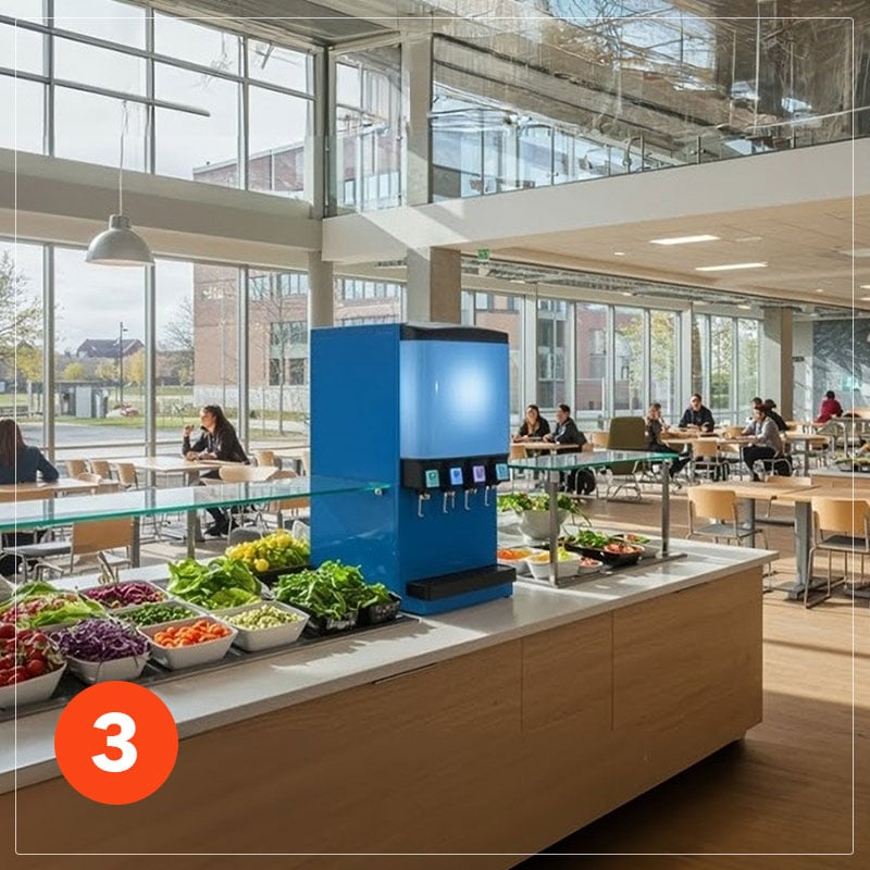 drink machine and salad bar at the school cafeteria