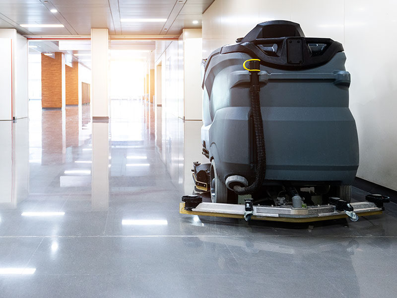 floor scrubber in a hallway of school