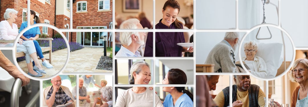 a montage of senior living facility images