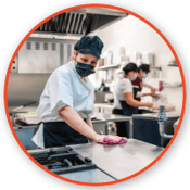 commercial kitchen staff cleaning
