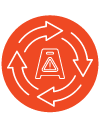 consistency icon -wet floor sign in the center with four arrows circling