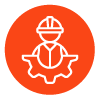 labor icon - a worker over a half gear