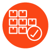 warehoue icon - stacks of boxes with check mark