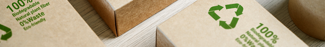 a banner with recycled food packaging in the backgroud with sustainable food packaging is about more than the material heading on it