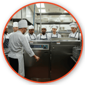 commercial kitchen staff getting trained