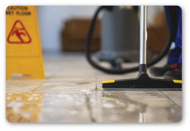 wet vacuuming the floor