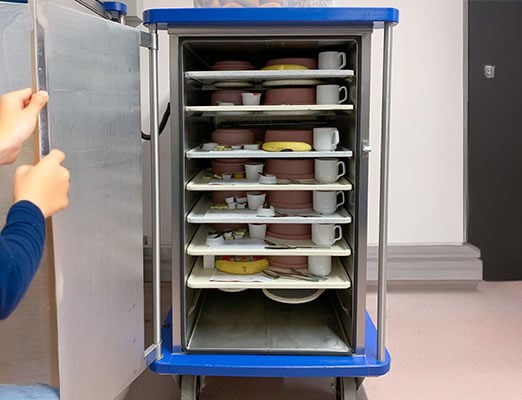 hospital food tray with meals in it