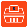 takeout container with dollar sign - food cost icon