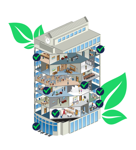 GPS building isometrics with points for green clean