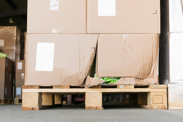 damaged shipment on a pallet